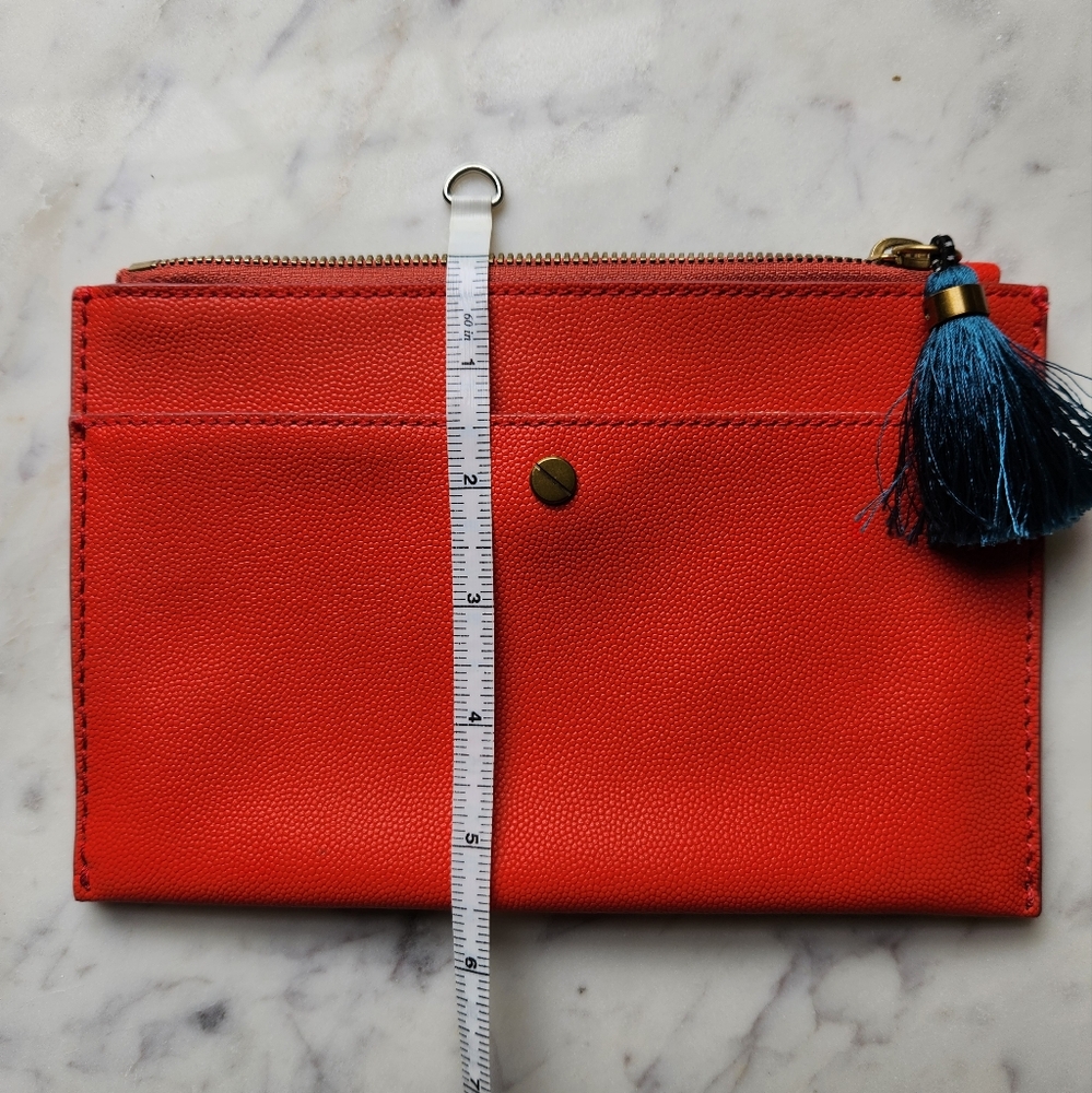 JCrew Italian Leather Pouch With Tassel- Coral - Picture 7 of 7